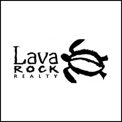 Lava Rock Realty Logo shows the name of the company with a black and white pictograph of a honu