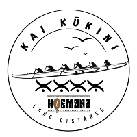 Kai Kukini Medal Image logo. round medal with a 6 man outrigger canoe on the water. all in black and white